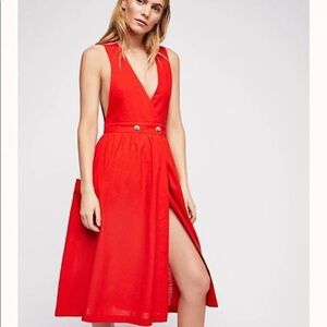 Free People Coral Red Sleeveless Diana Wrap Midi Dress